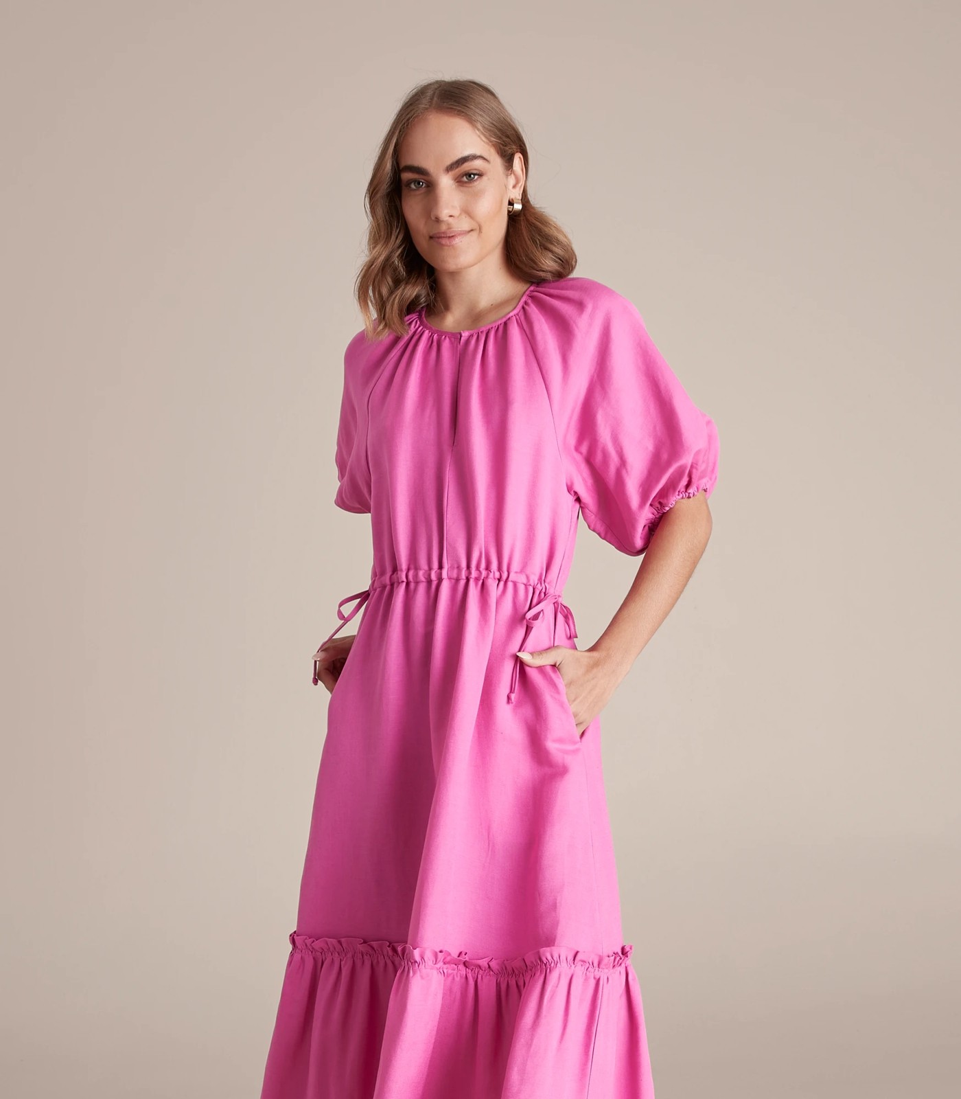 Preview Linen Blend Tiered Midi Dress Target Australia