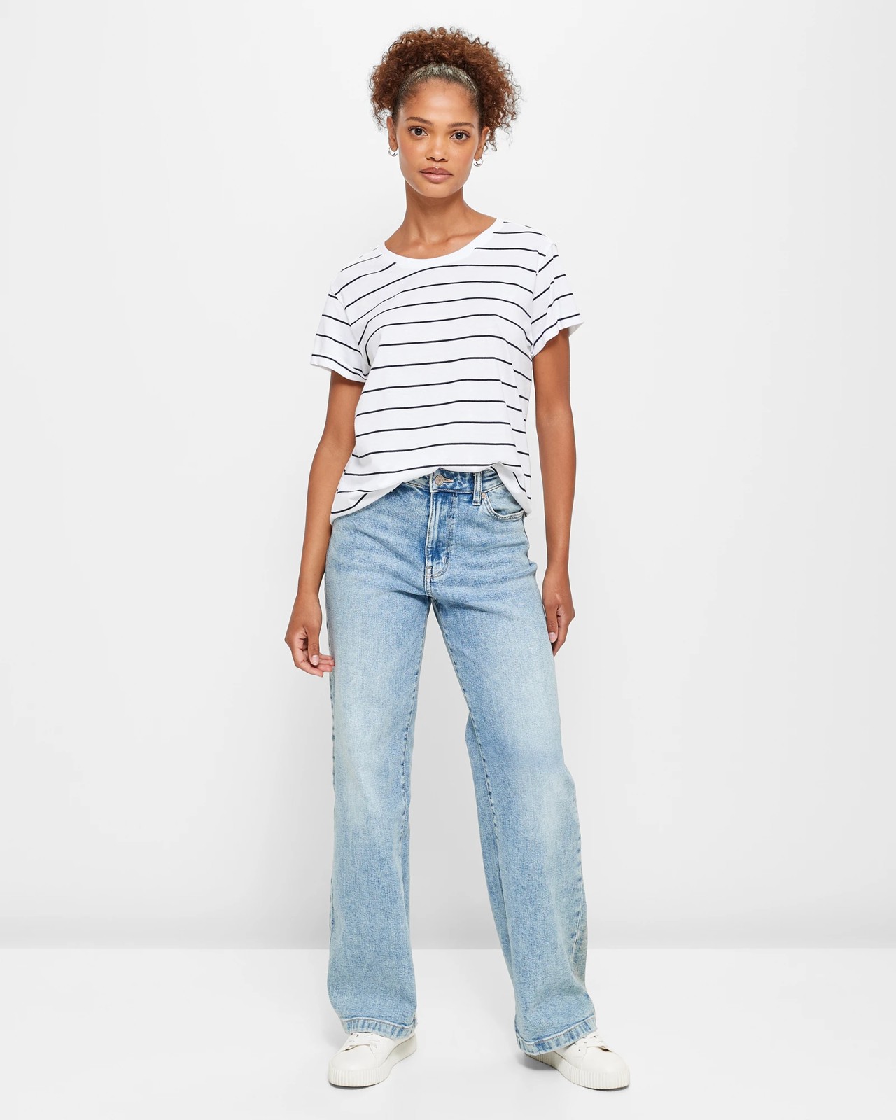 Cotton/Modal Relaxed Crew T-Shirt - White/Navy Stripe | Target Australia