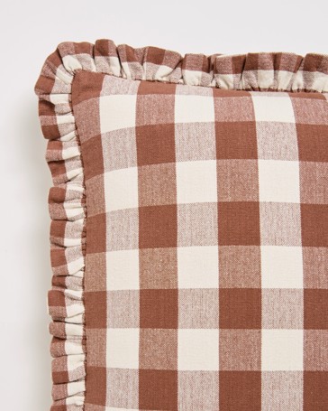 Dakota Gingham Cotton Cushion - Tiramisu