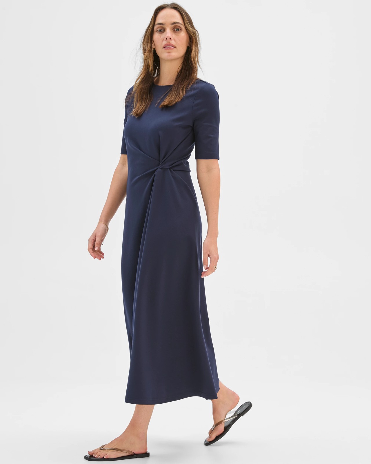 Preview Ponte Twist Detail Midi Dress - Ink Navy 3 of 5