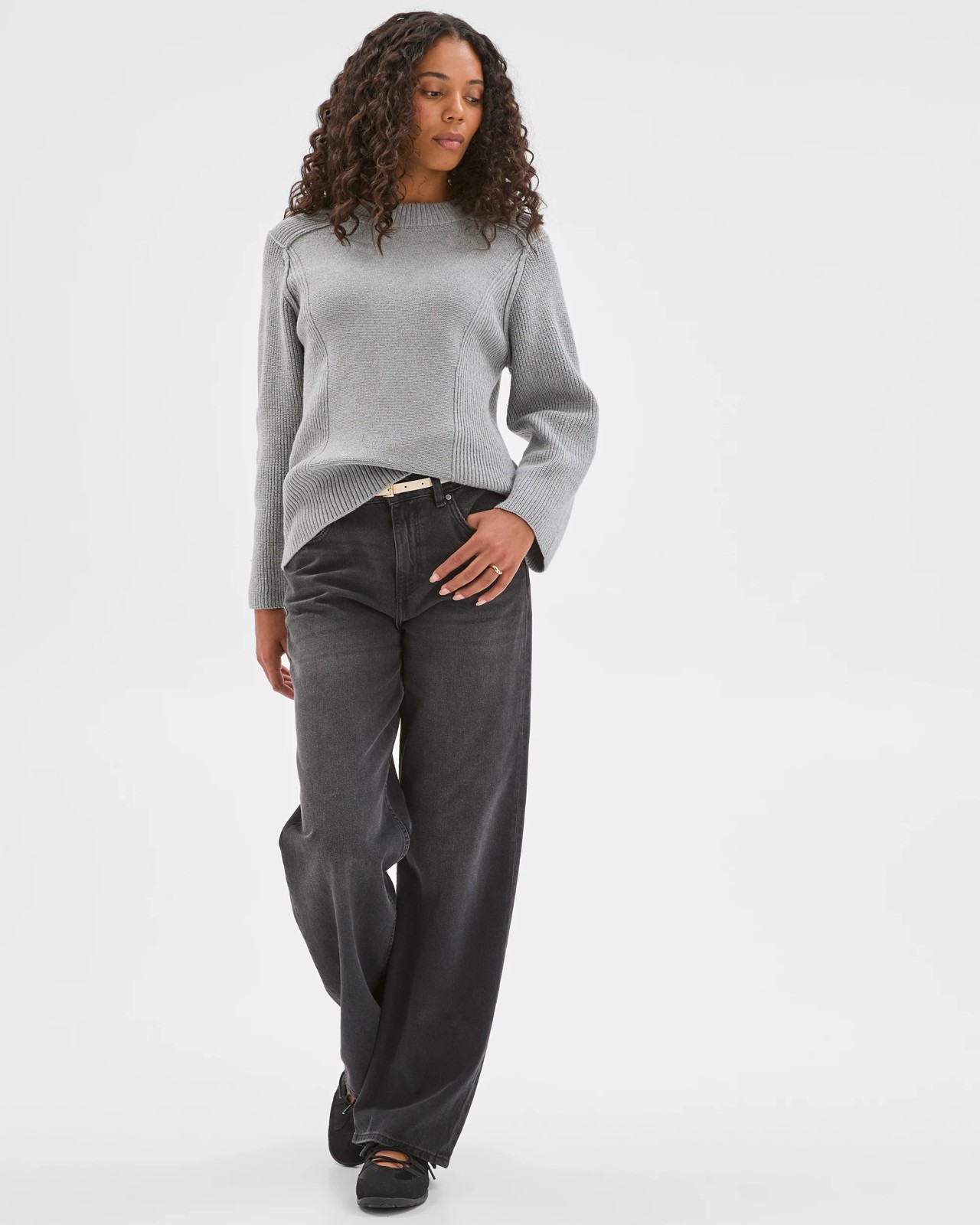 Australian Cotton Blend Knit Stitch Crew Neck Jumper - Mid Grey Marle 2 of 5
