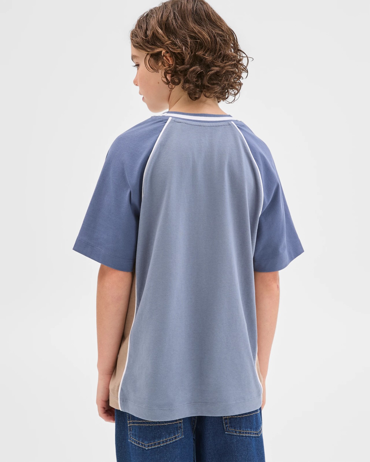 Australian Cotton Raglan Sleeve Spliced T-Shirt - Blue 3 of 6