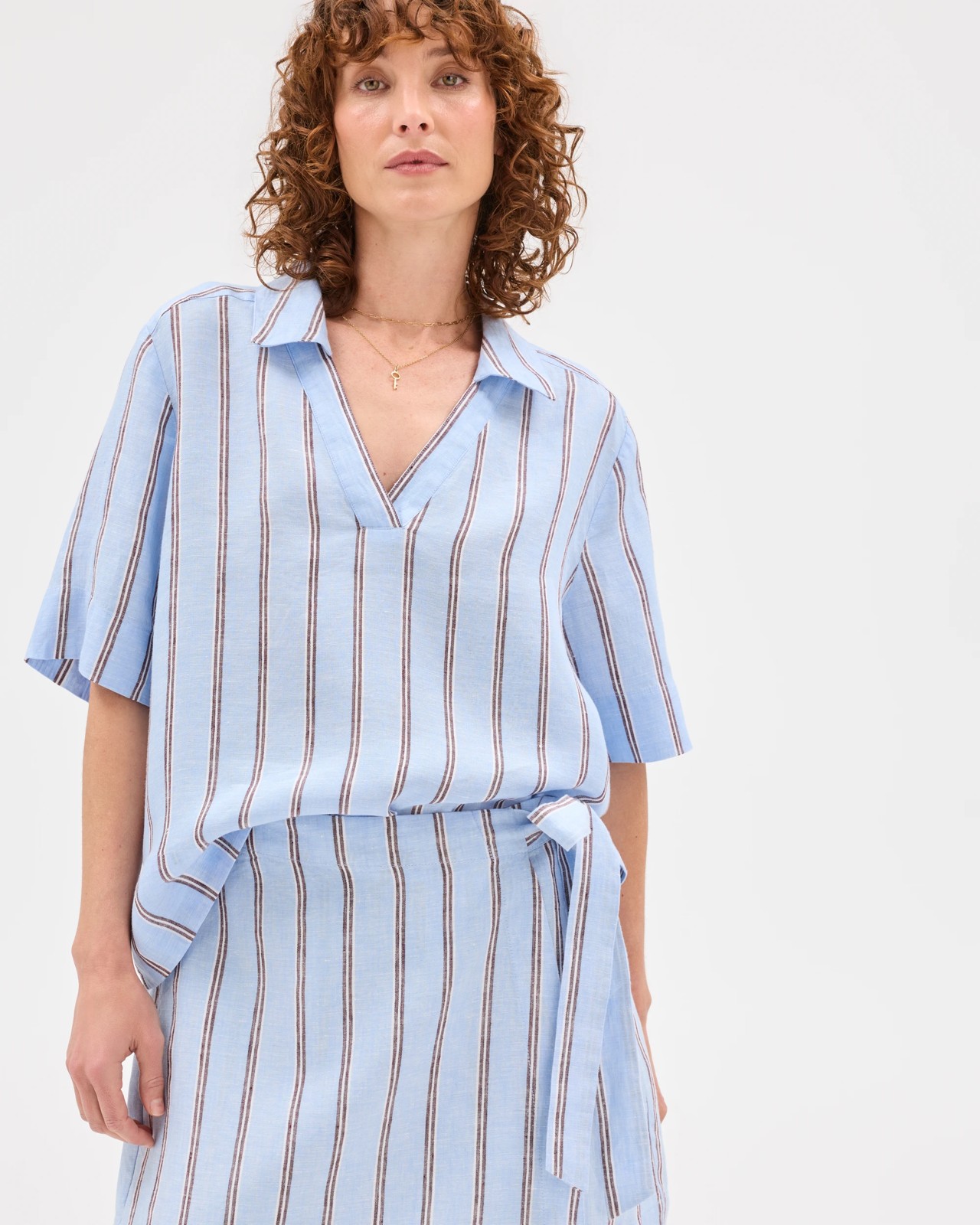 European Linen Mini Skort - Blue / Stripe 5 of 6