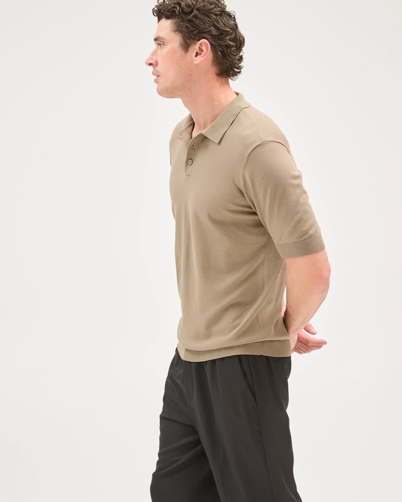 Preview Short Sleeve Knitwear Polo Top - Light Brown 2 of 6