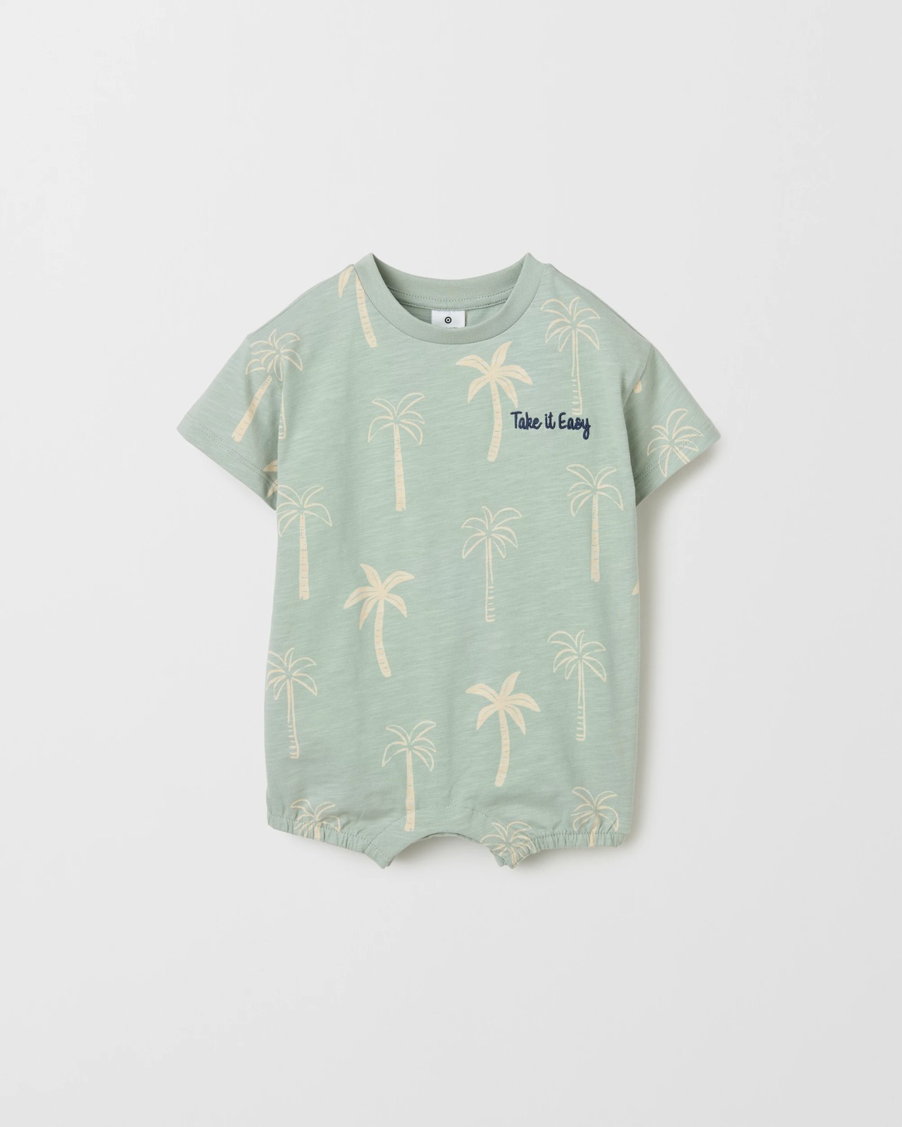 Baby Organic Cotton Slouchy Romper - Green Palm Tree Aqua 4 of 6