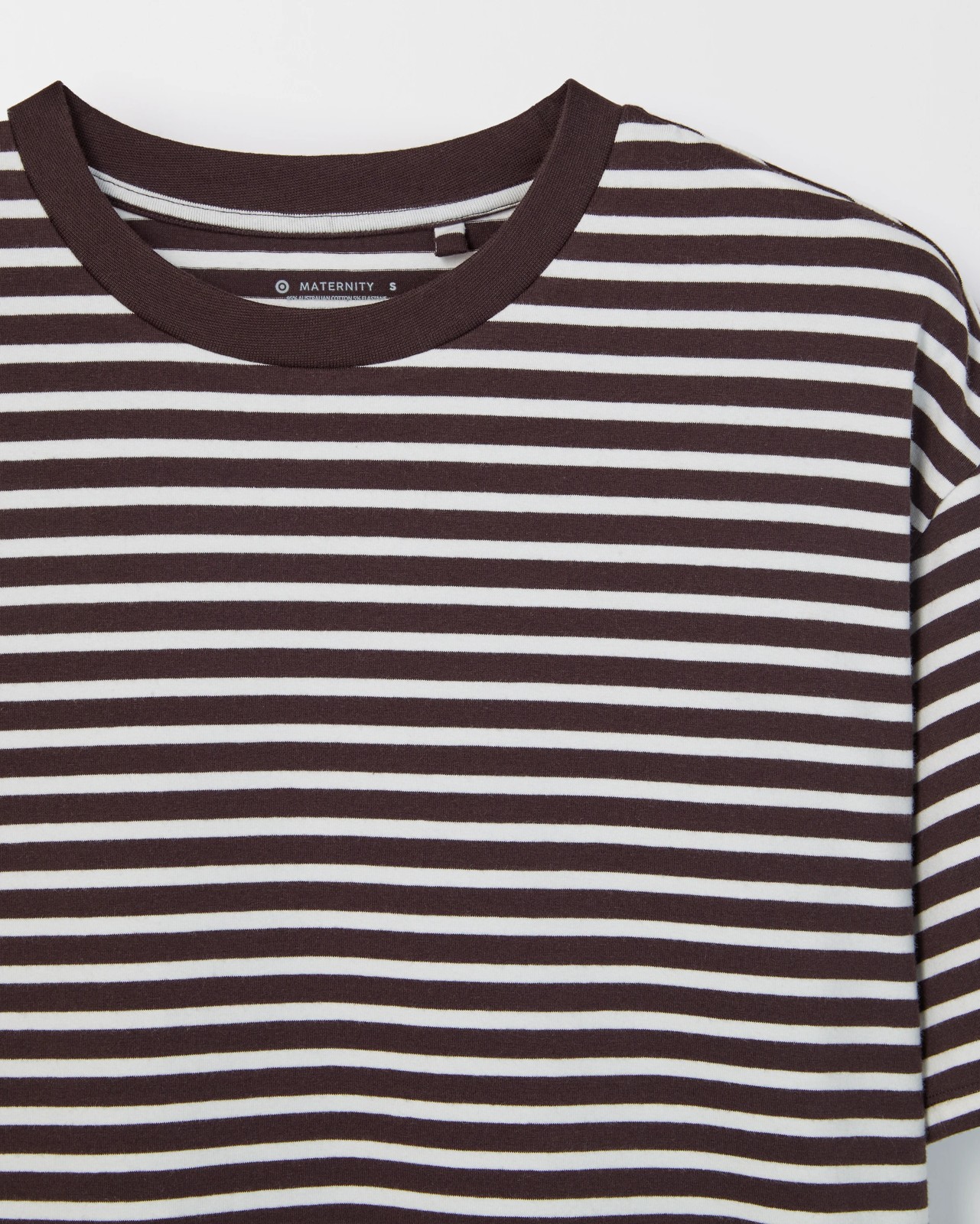 Maternity Australian Cotton Crew Neck T-Shirt - Chocolate/White Stripe 2 of 2