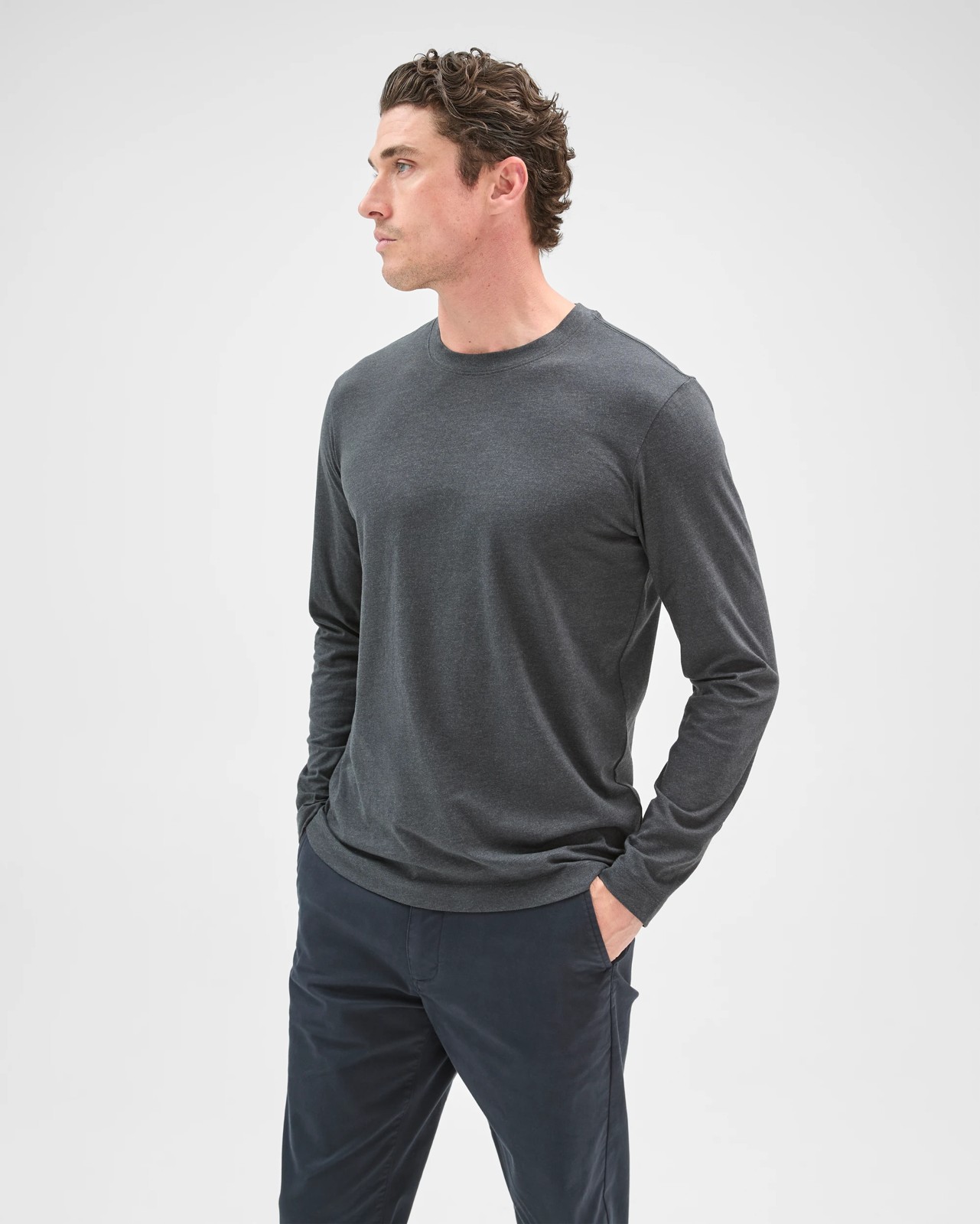Australian Cotton Long Sleeve T-Shirt - Charcoal 4 of 5