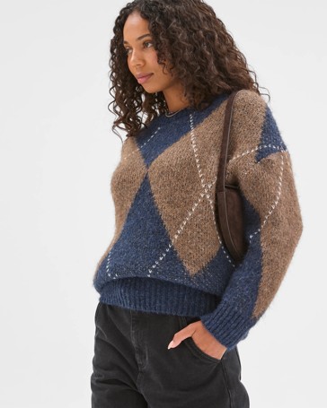 Oversized Argyle Knit Jumper