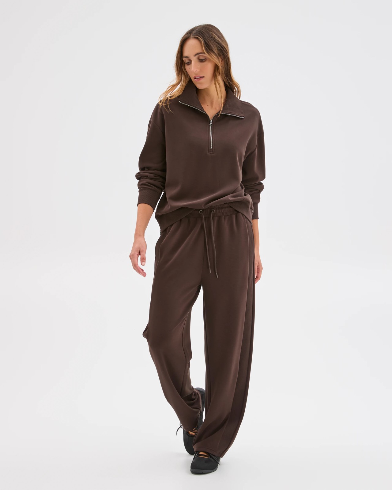 Movement Wide Leg Knit Panel Pants - Cocoa 2 of 6