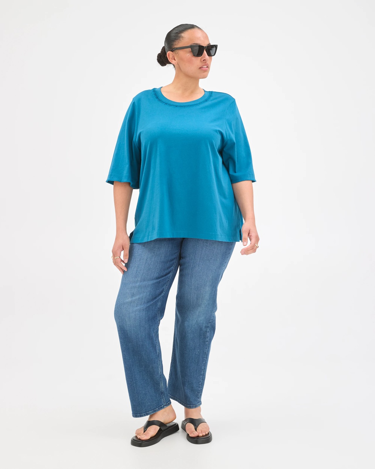 Plus Size Australian Cotton Stitch Detail T-Shirt - Ocean Storm 5 of 5