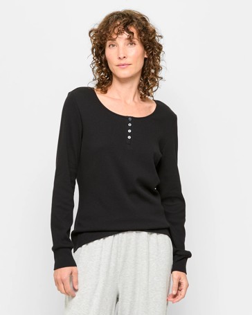 Long Sleeve Rib Henley Sleep Top