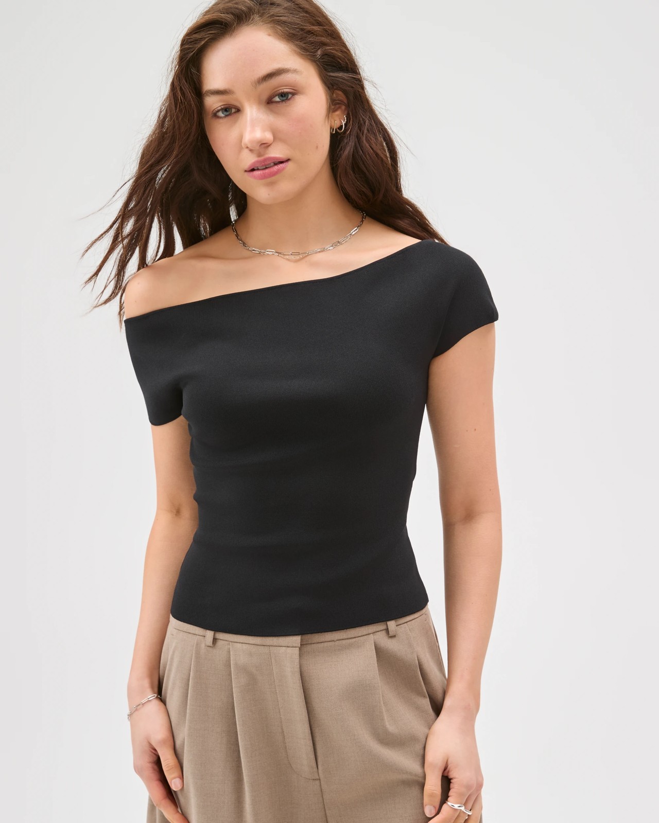 Lily Loves Off Shoulder Sculpt Top - Black 2 of 5