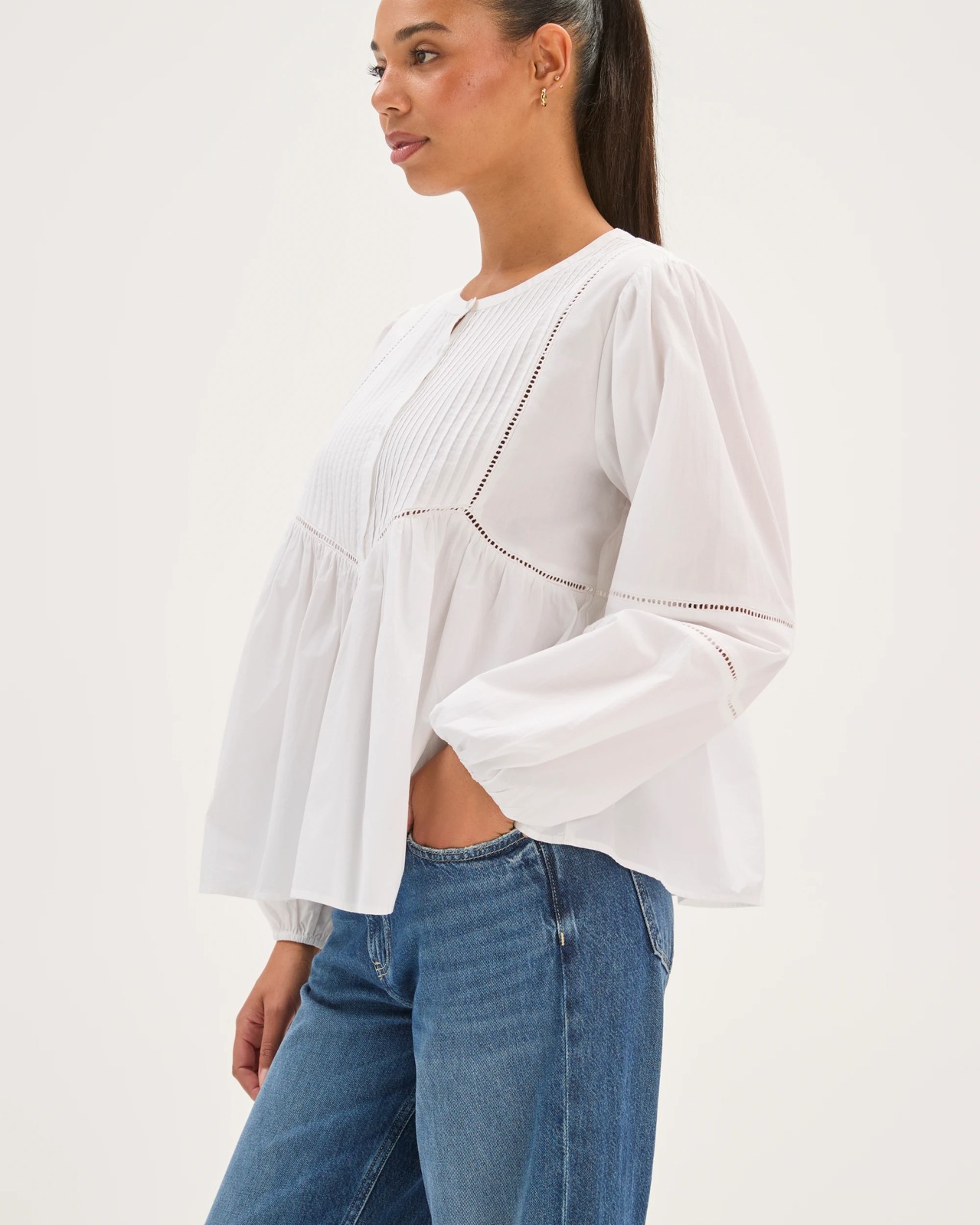 Long Sleeve Femme Detail Blouse - White 5 of 5