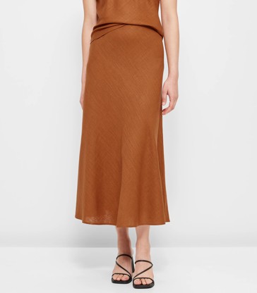 Linen Blend Midi Slip Skirt - Preview