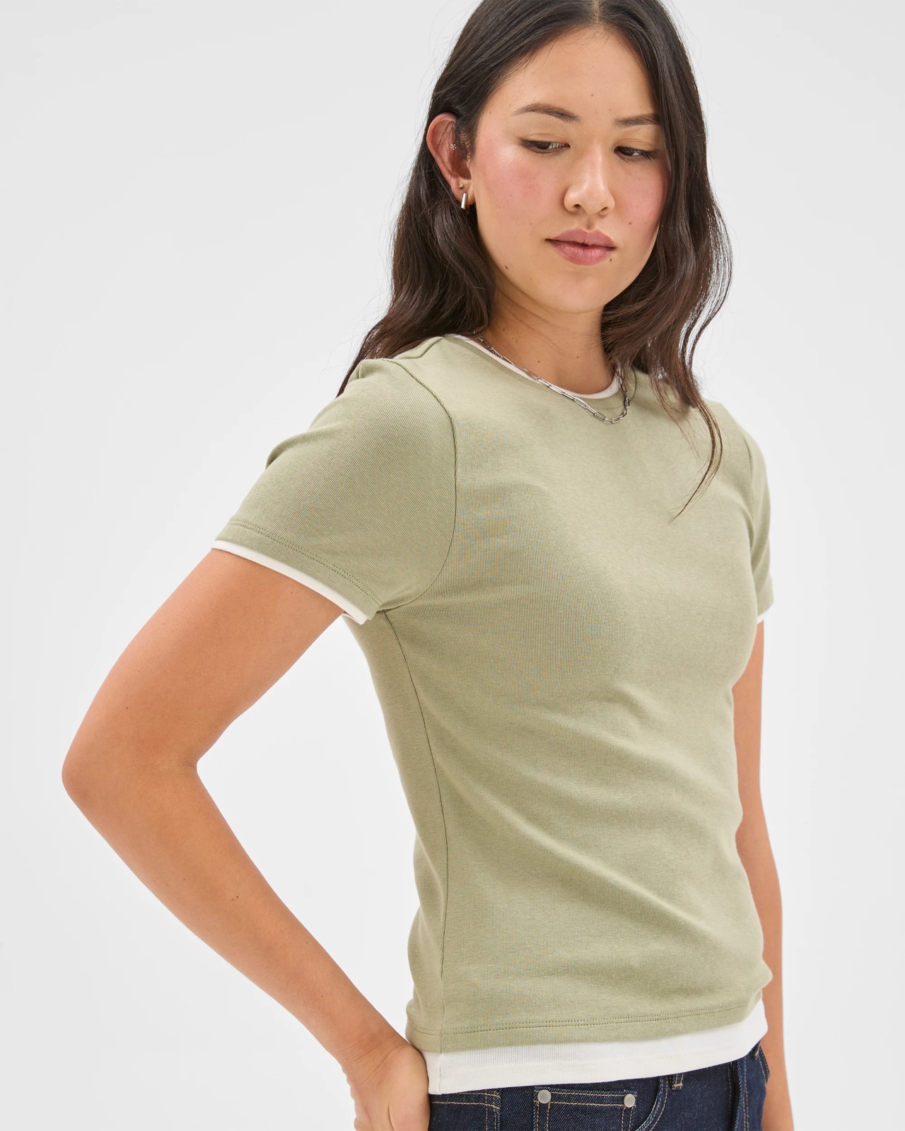Soft Touch Double Layer Fitted T-Shirt - Soft Sage/Cloud Dancer 5 of 5