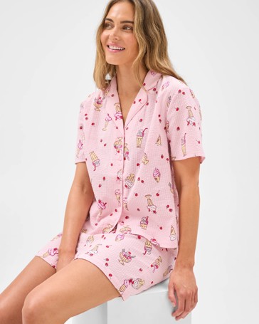 Cotton Seersucker Top & Shorts Pyjama Set