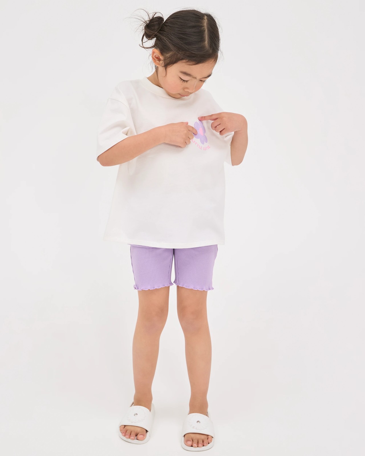 Australian Cotton Blend T-Shirt and Bike Shorts Set - Flower White Purple 5 of 6