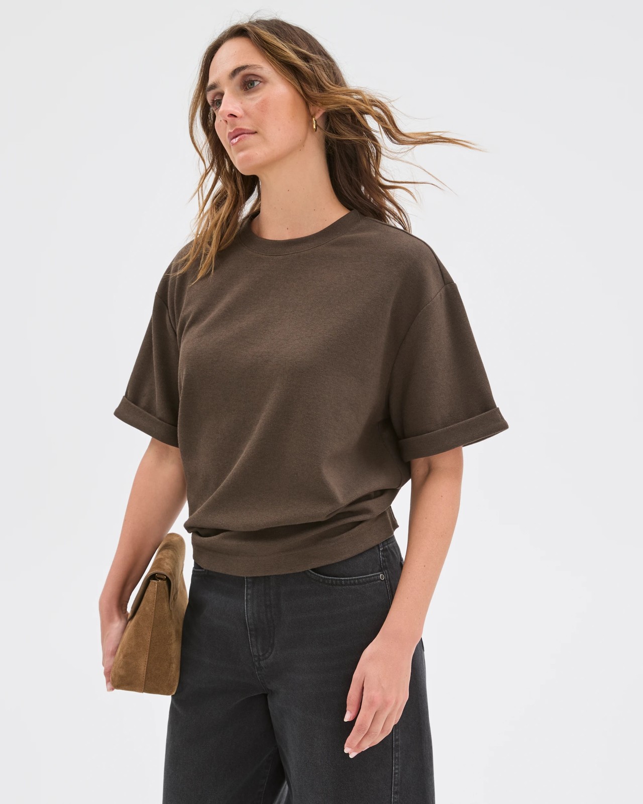 Turnback Cuff Boxy Rib T-Shirt - Coffee Bean 4 of 6