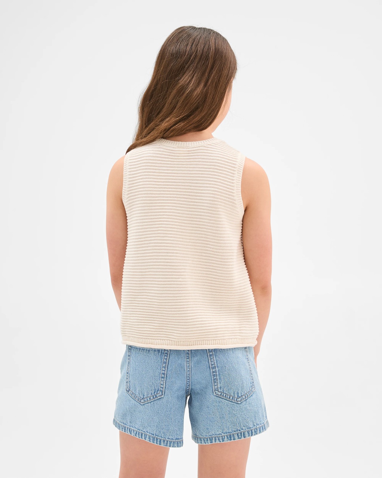 Australian Cotton Crochet Knit Tank Top - Cream Palm 6 of 6
