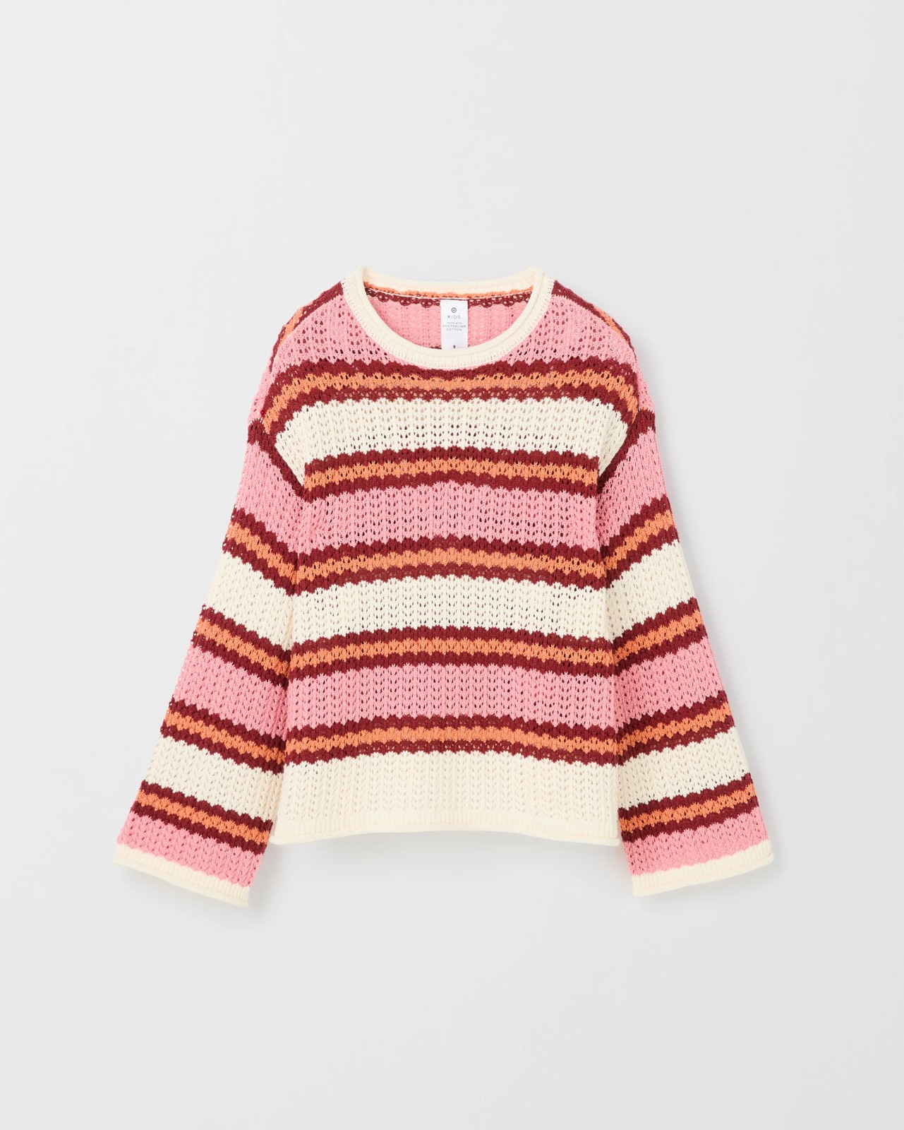 Australian Cotton Crochet Knit Jumper - Stripe Pink 5 of 6