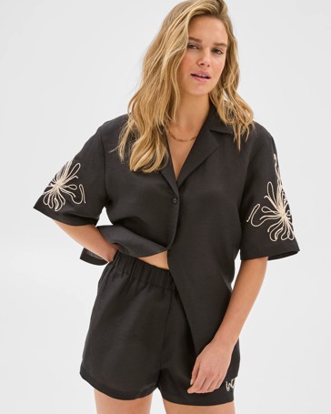 Lily Loves European Linen Blend Embroidered Shirt
