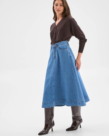 Petites A-Line Midi Denim Skirt