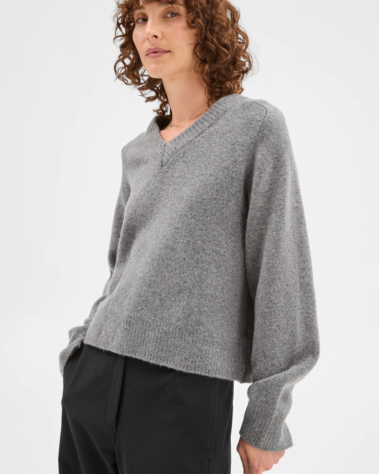 Super Soft High V-Neck Sweater - Dark Grey Marle 3 of 6