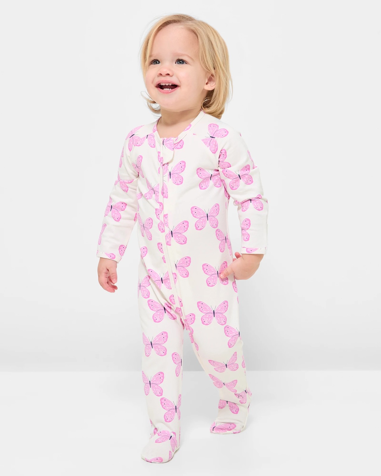 Baby Organic Cotton Print Zip Coverall - Butterfly 