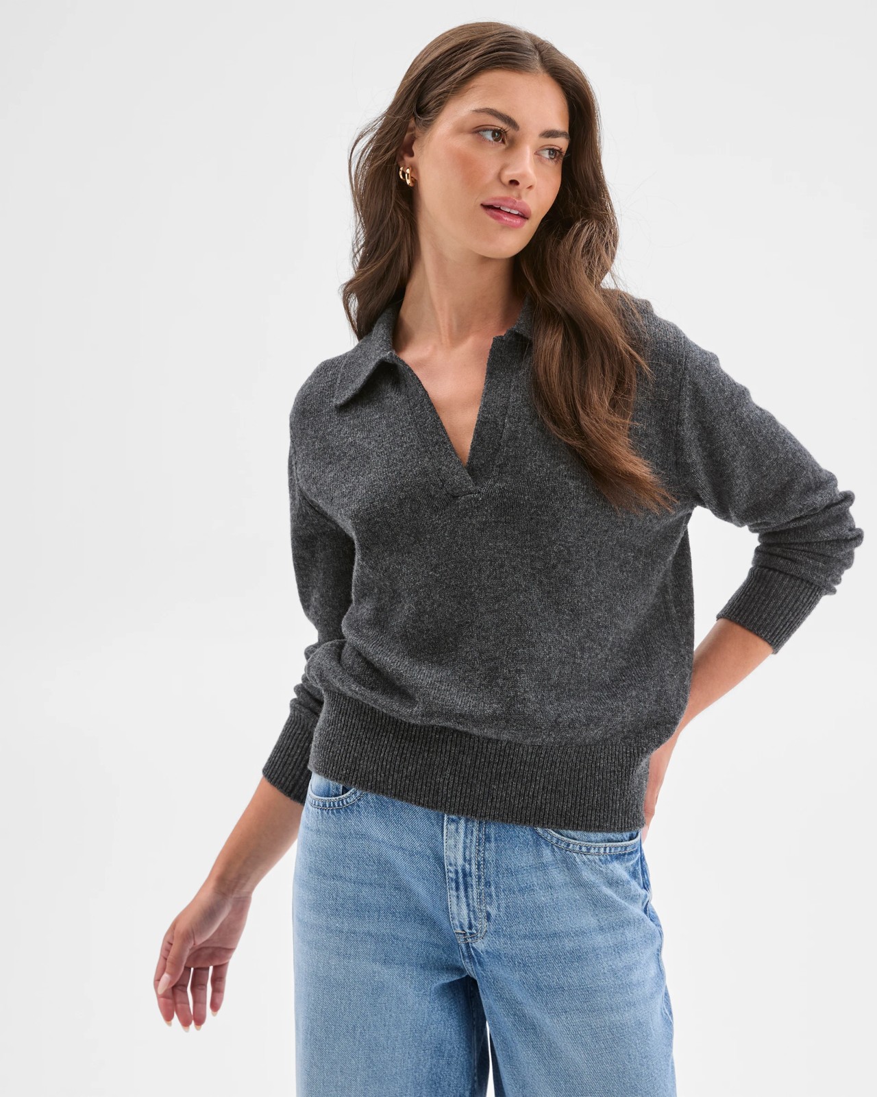 Petites Charcoal Lambswool Polo Sweater 4 of 6