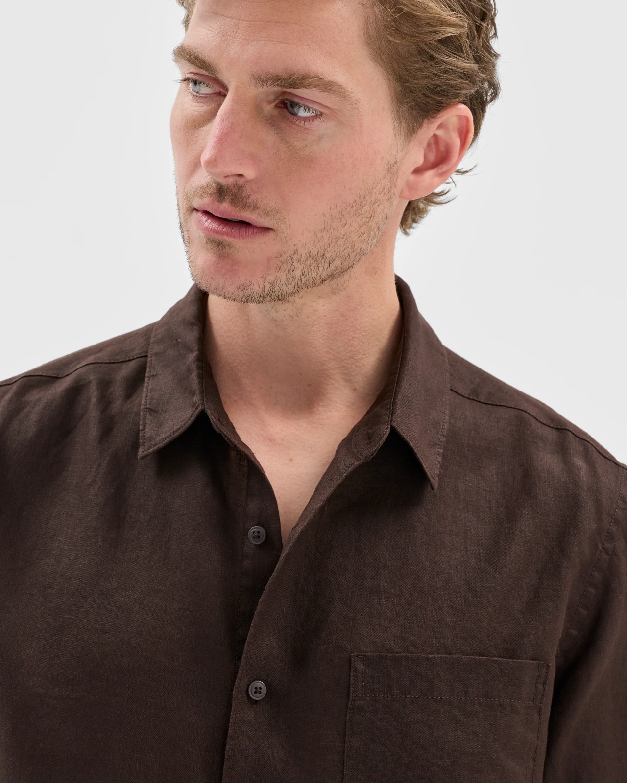 European Linen Long Sleeve Shirt - Chocolate 3 of 5