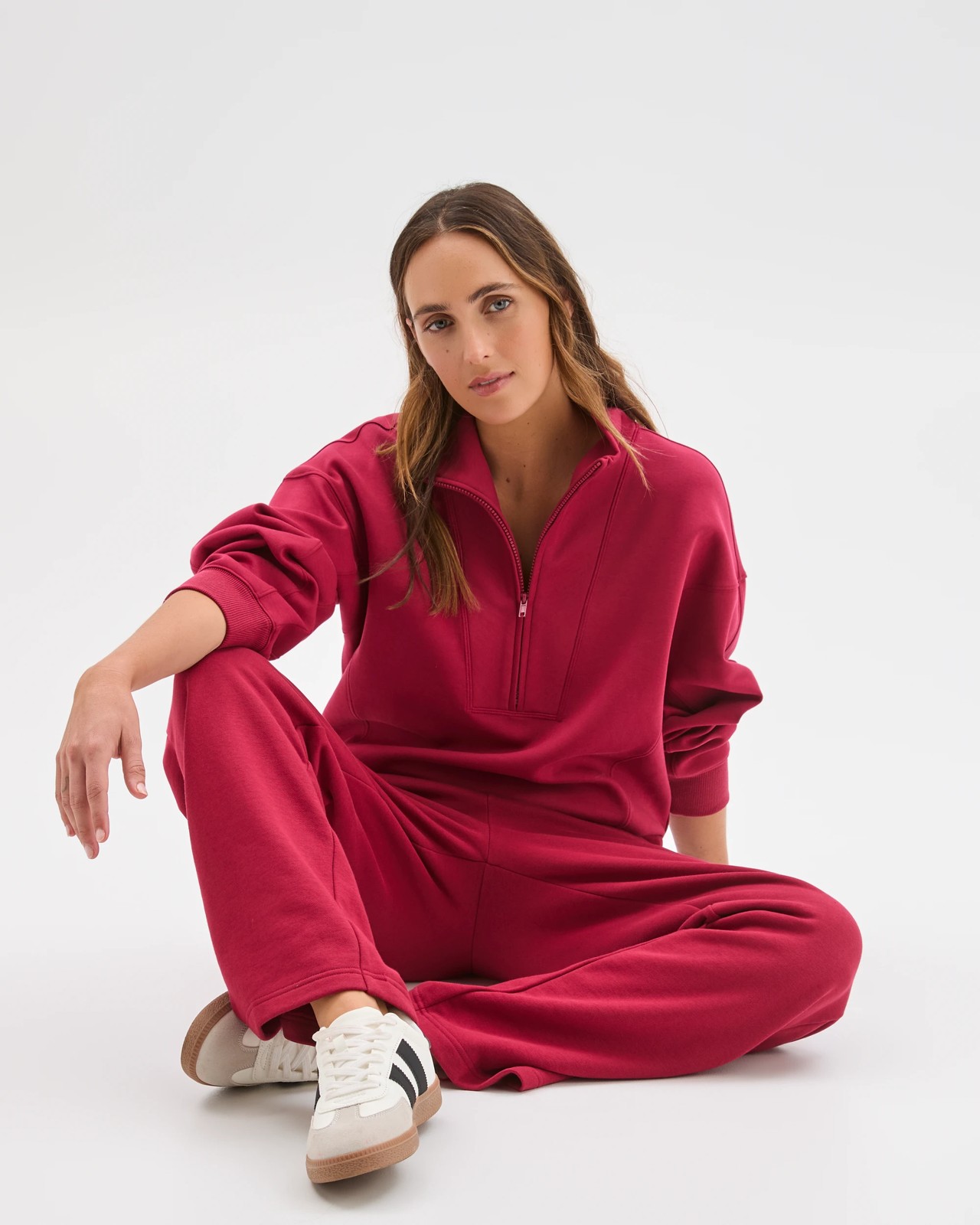 Australian Cotton Blend Straight Leg Fleece Trackpants - Dark Red 2 of 6