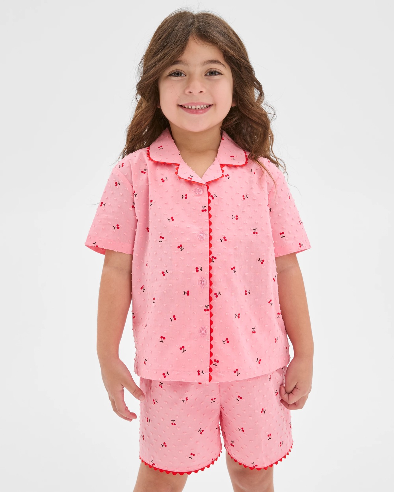 Australian Cotton Younger Girls Ric Rac Shorts Pyjama Set - Cherry 2 of 6