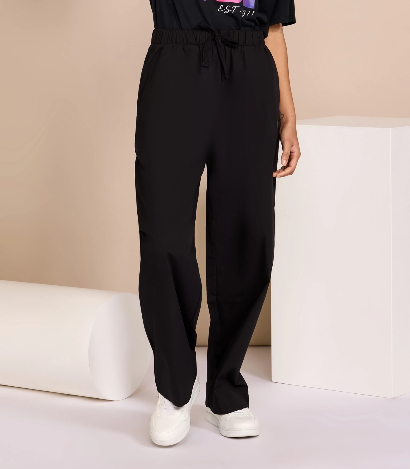 High Waisted Woven Wide Leg Trousers