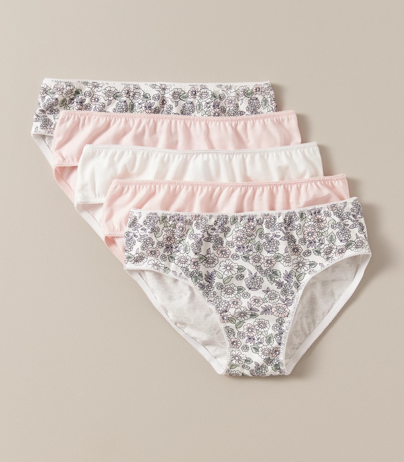 Girls Essentials 5 Pack Briefs - White Floral