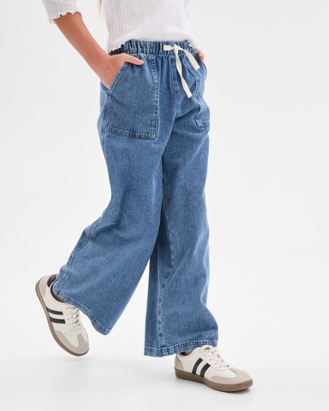Wide Leg Pull On Denim Pants