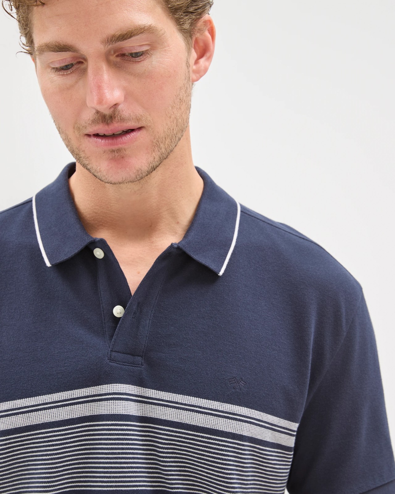 Australian Cotton Panelled Polo Top - Navy 3 of 6