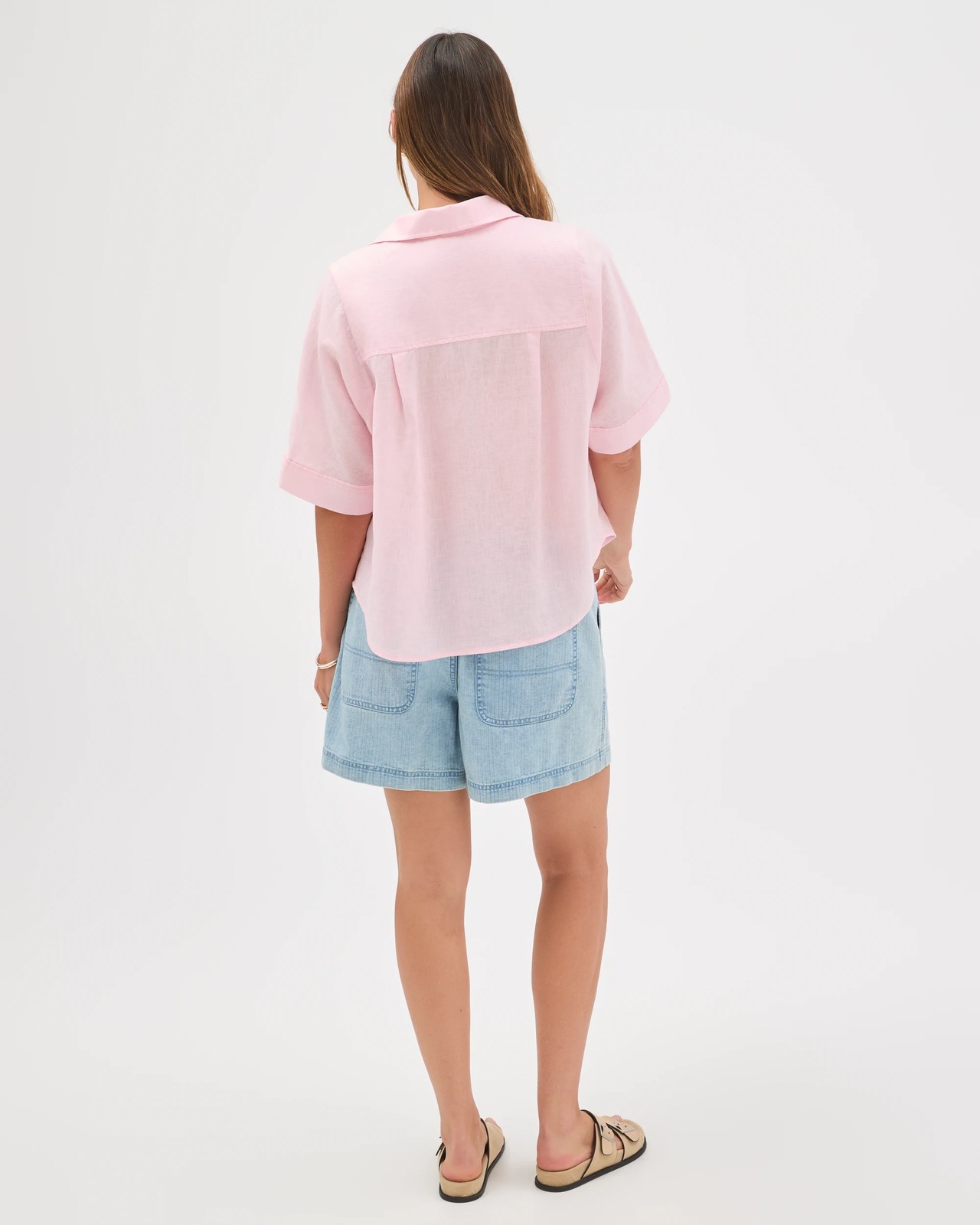 European Linen Short Sleeve Shirt - Pink + Rose 6 of 6