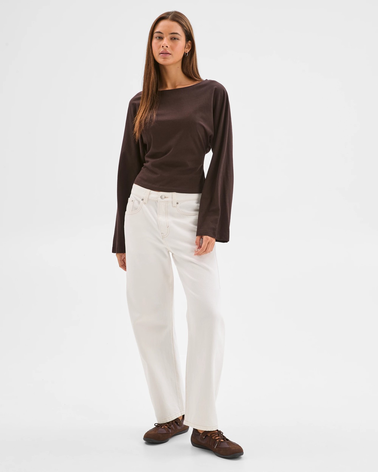 Lily Loves Australian Cotton Cinch In Long Sleeve Top - Truffle 2 of 5