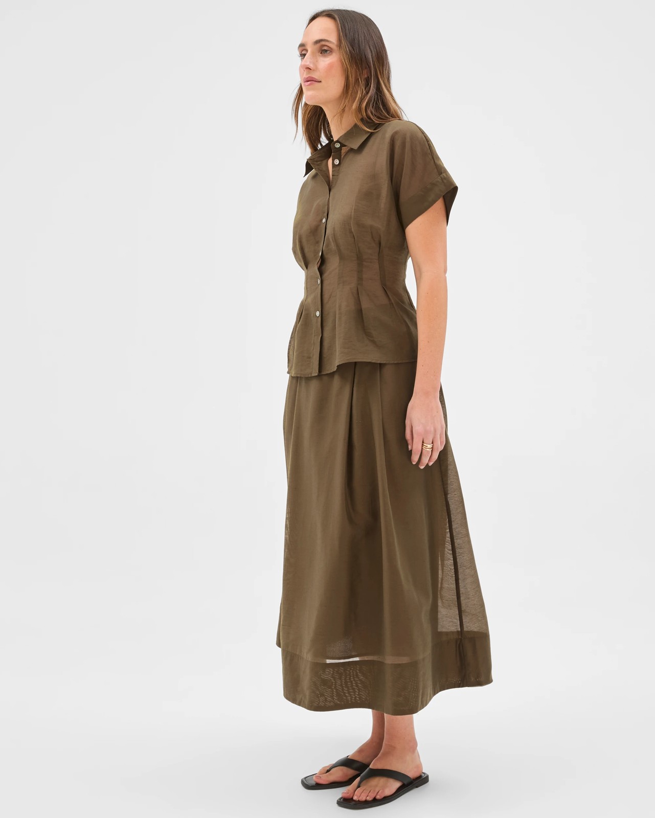 Preview Toni Panelled Midi Skirt - Khaki Olive 4 of 5