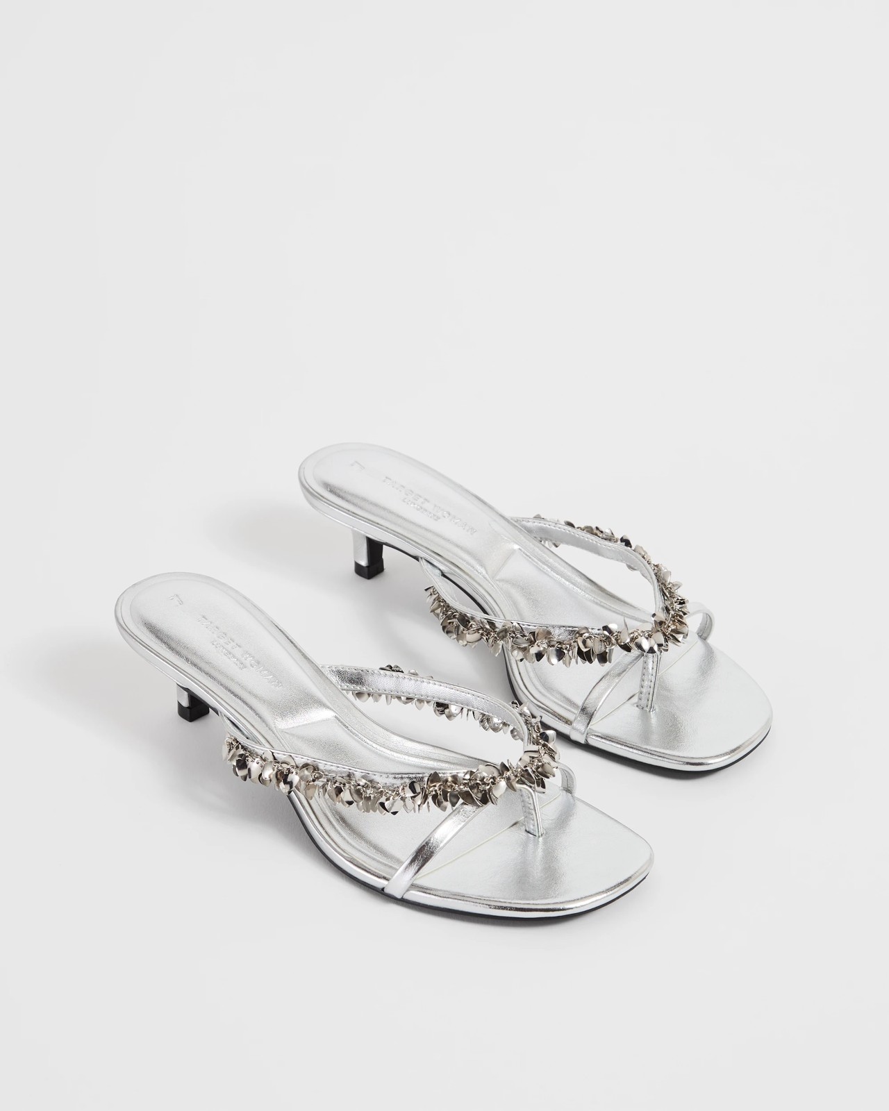 Penny Metal Tassel Trim Thong Low Heels - Silver 2 of 3