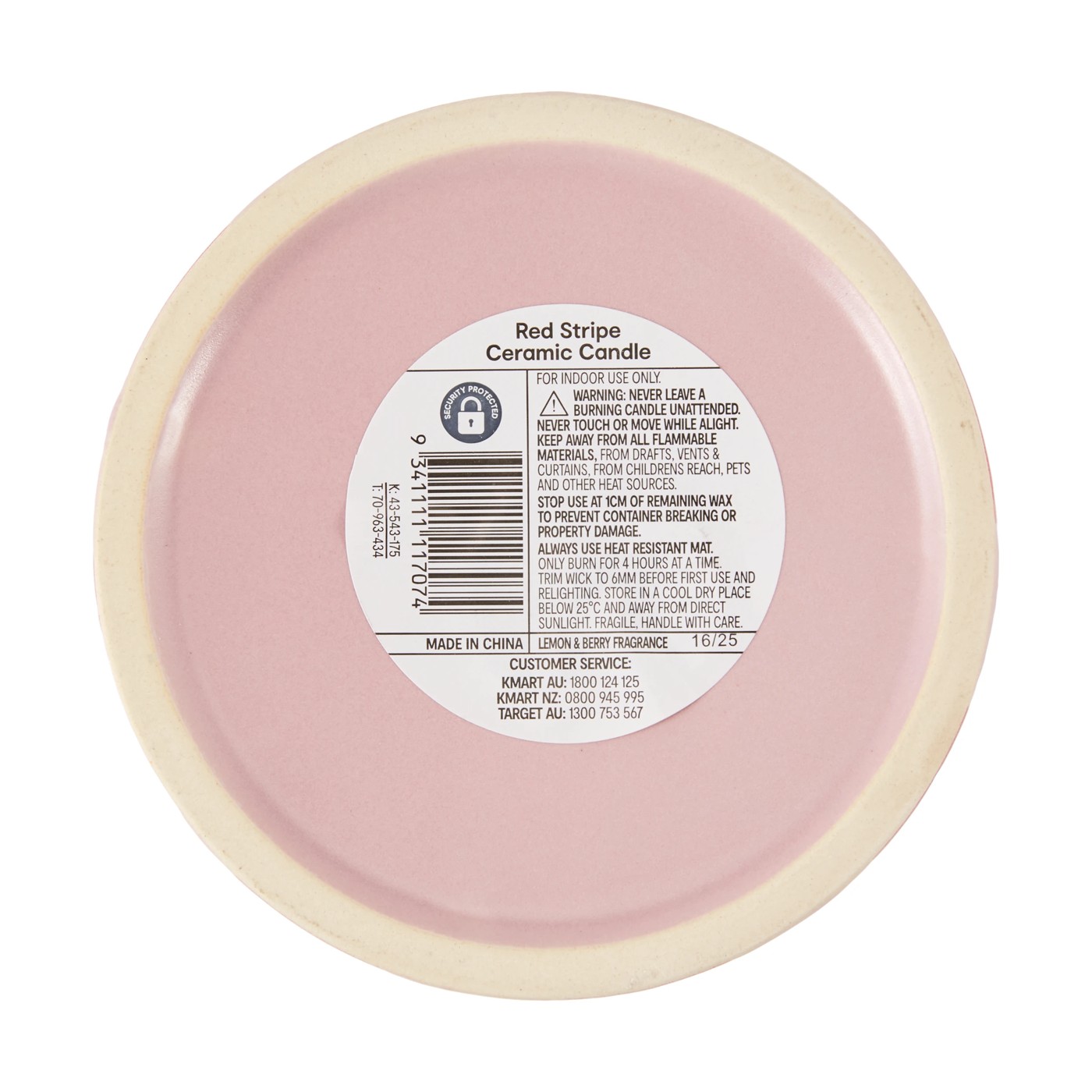 Lemon and Berry Red Stripe Ceramic Candle - Anko 4 of 4