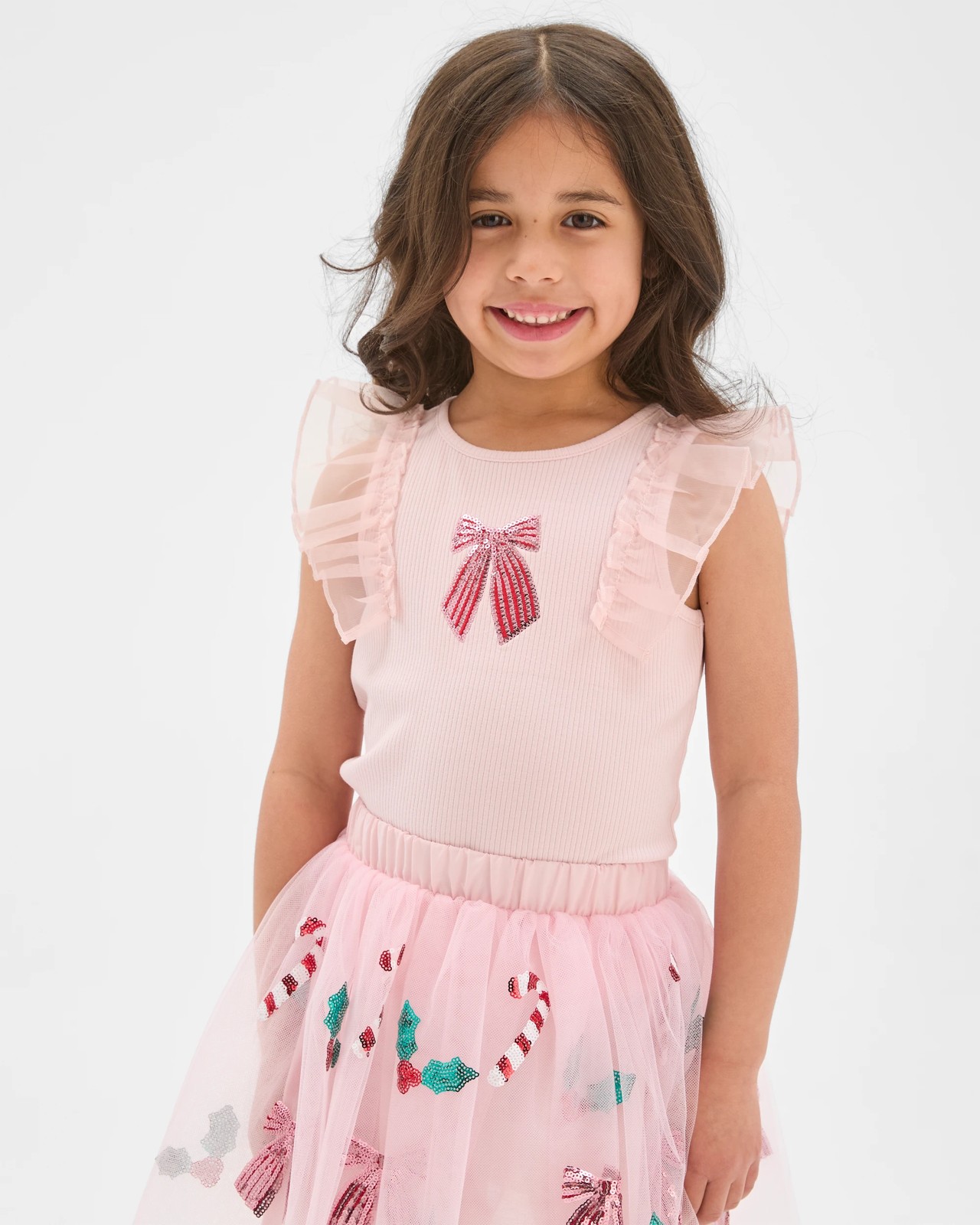 Australian Cotton Tulle Fashion Christmas Ruffle Tank Top - Pink Bow 2 of 6