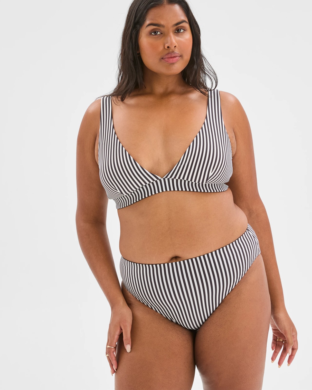 Reversible High Waisted High Cut Matte Micro Swim Bikini Bottoms - Cocoa/Cocoa Stripe 2 of 5