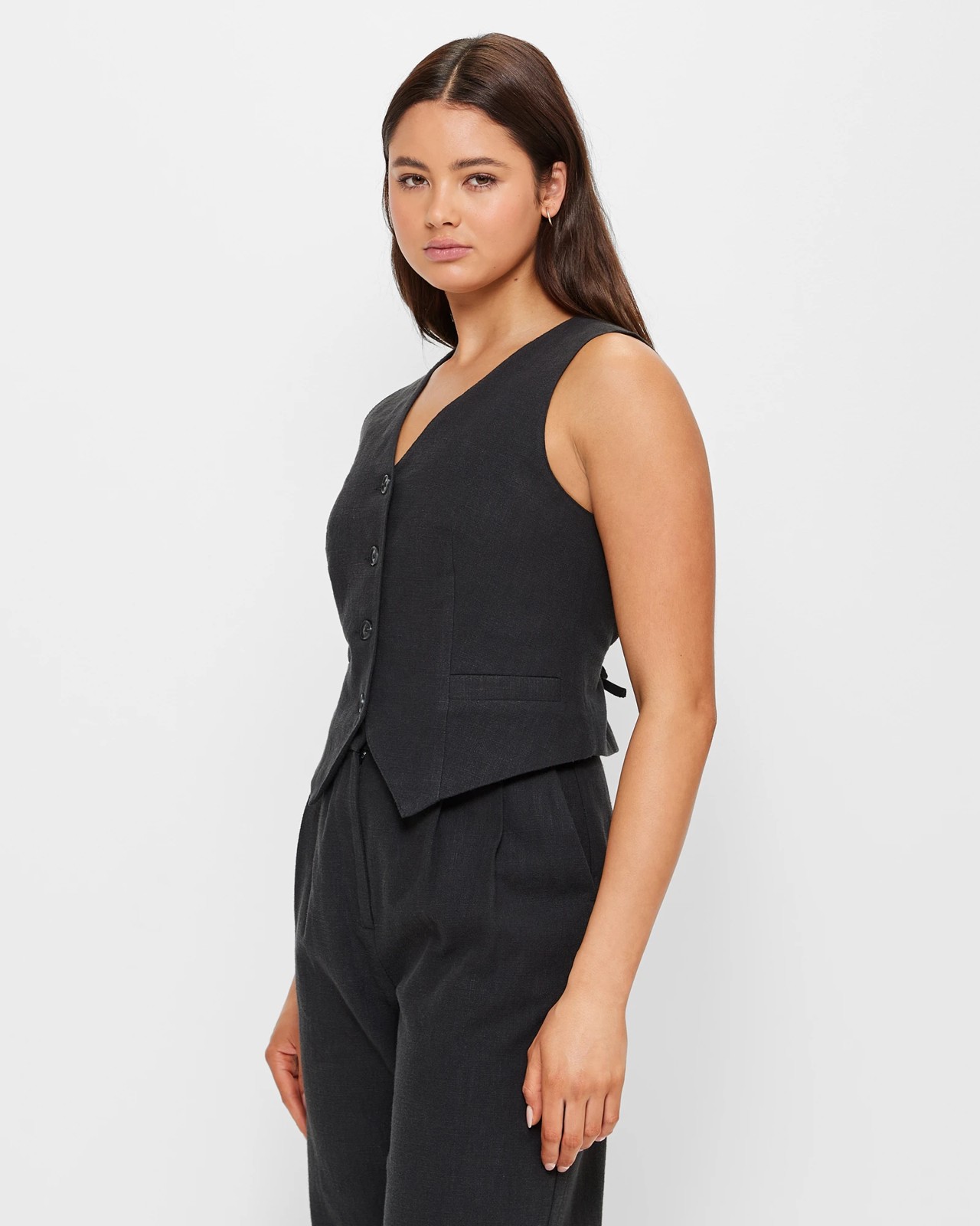 Ramie Button Front Waistcoat - Lily Loves  3 of 5