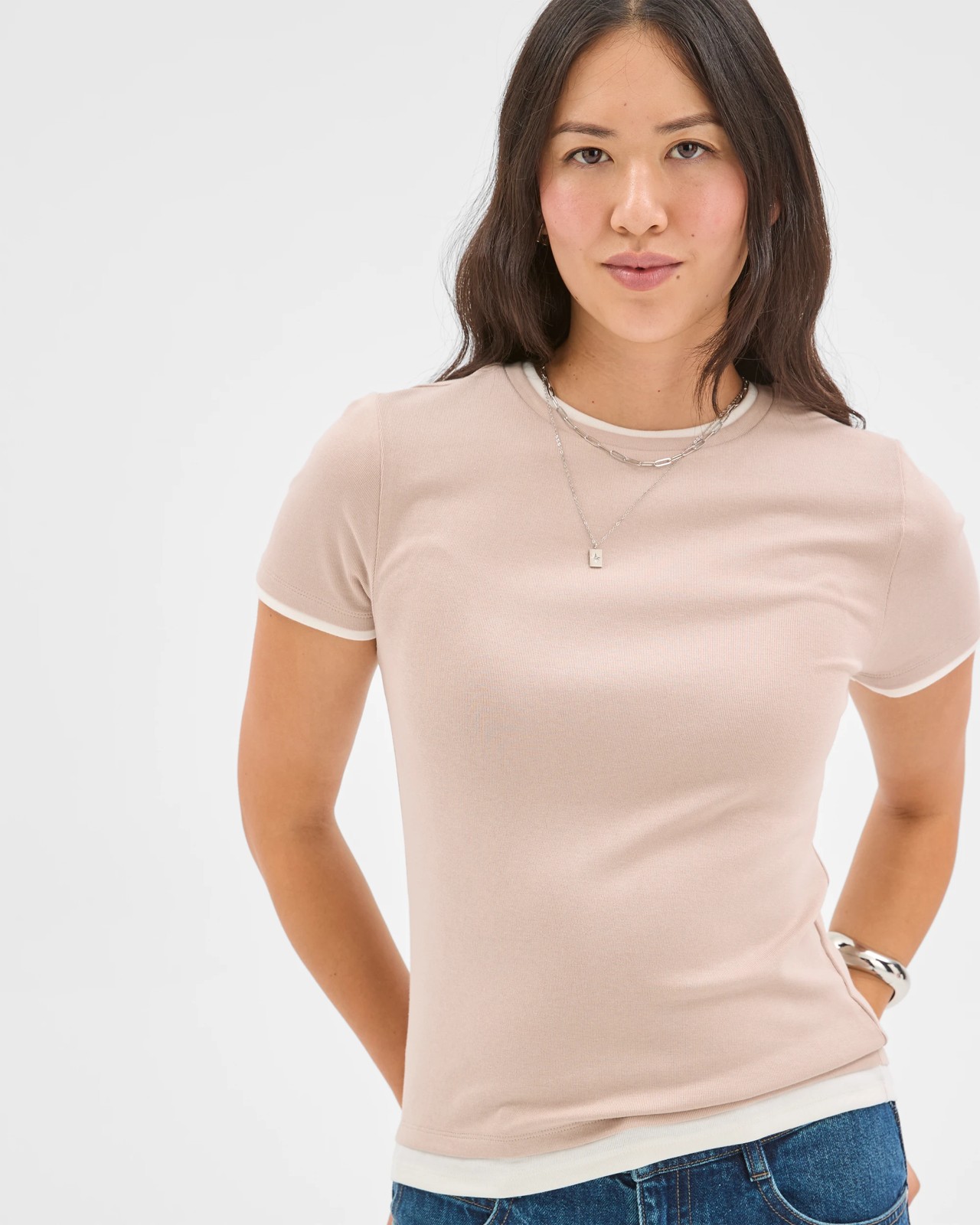 Soft Touch Double Layer Fitted T-Shirt - Dove/Cloud Dancer 4 of 5