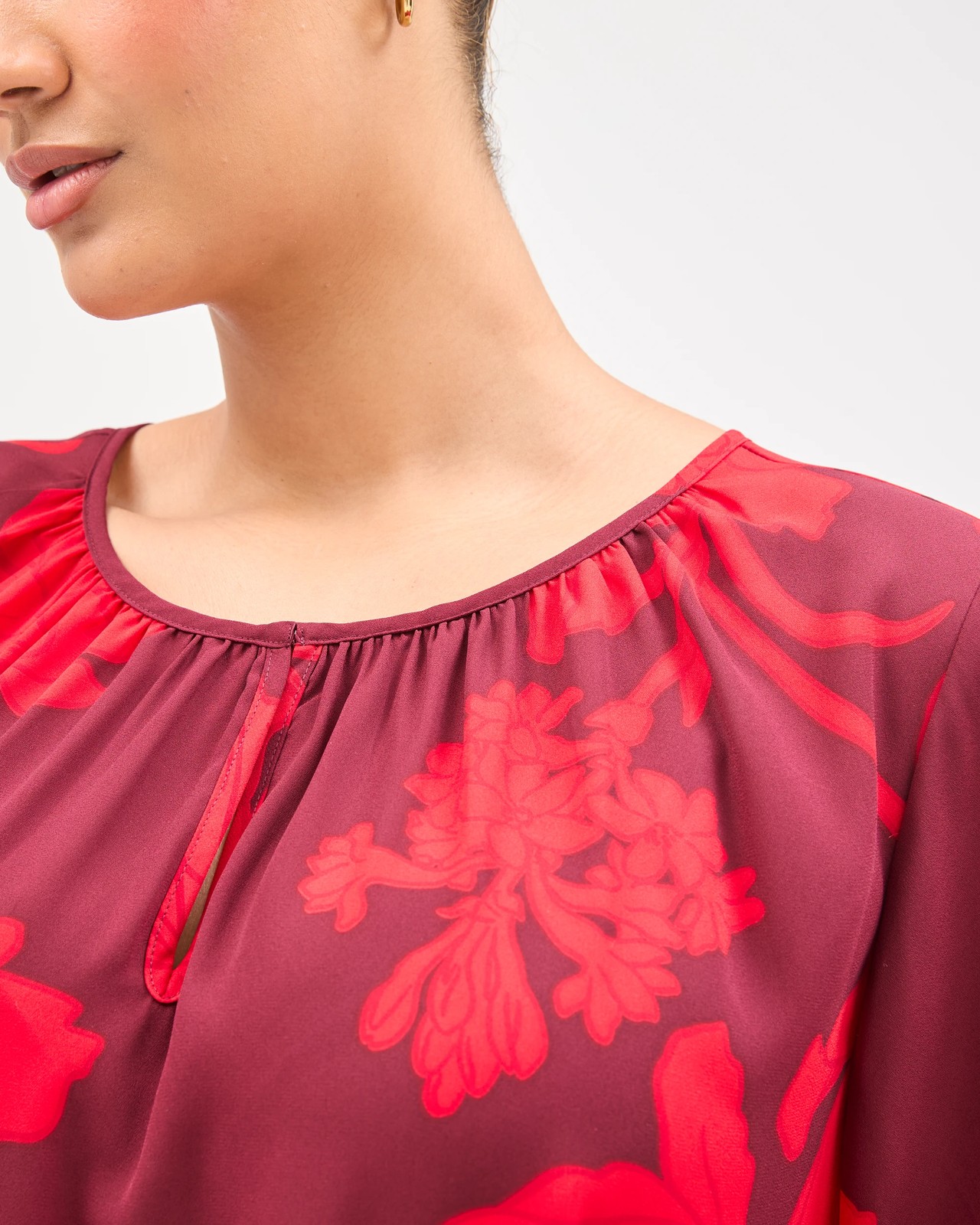 Plus Size Short Flutter Sleeve Ella Blouse - Chocolate Rose Flower 3 of 6