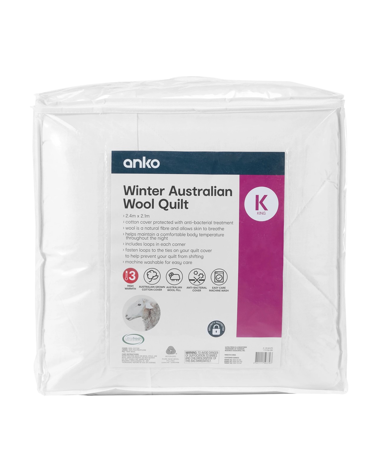 Anko Winter Australian Wool Quilt, King Bed - White 4 of 4
