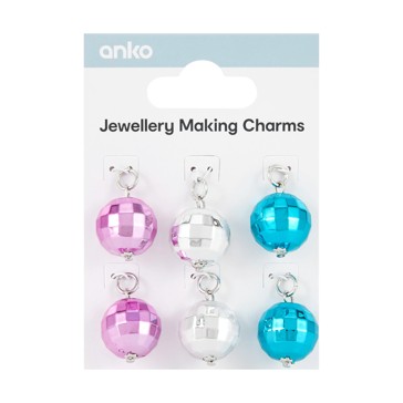 6 Piece Jewellery Making Charms, Disco Ball - Anko