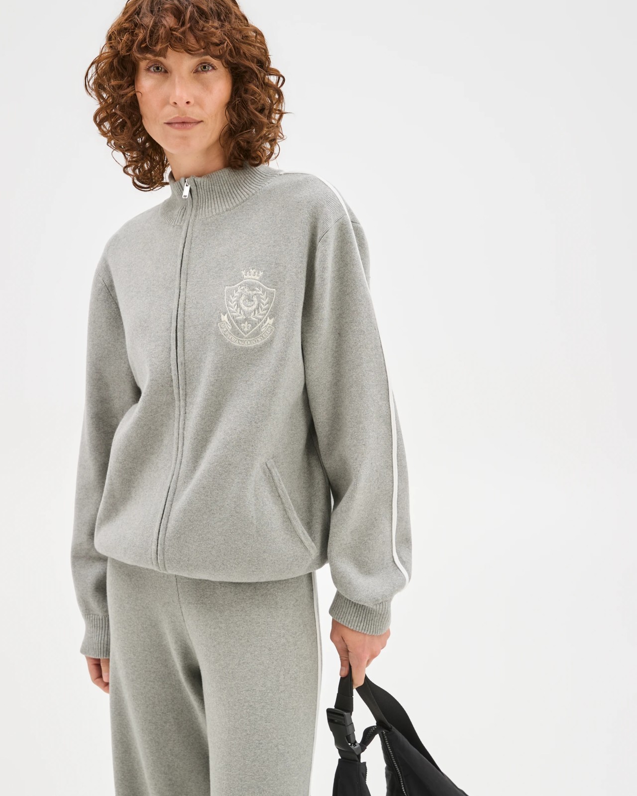 Active Australian Cotton Blend Knit Zip Through Jumper - Grey Marle 4 of 5