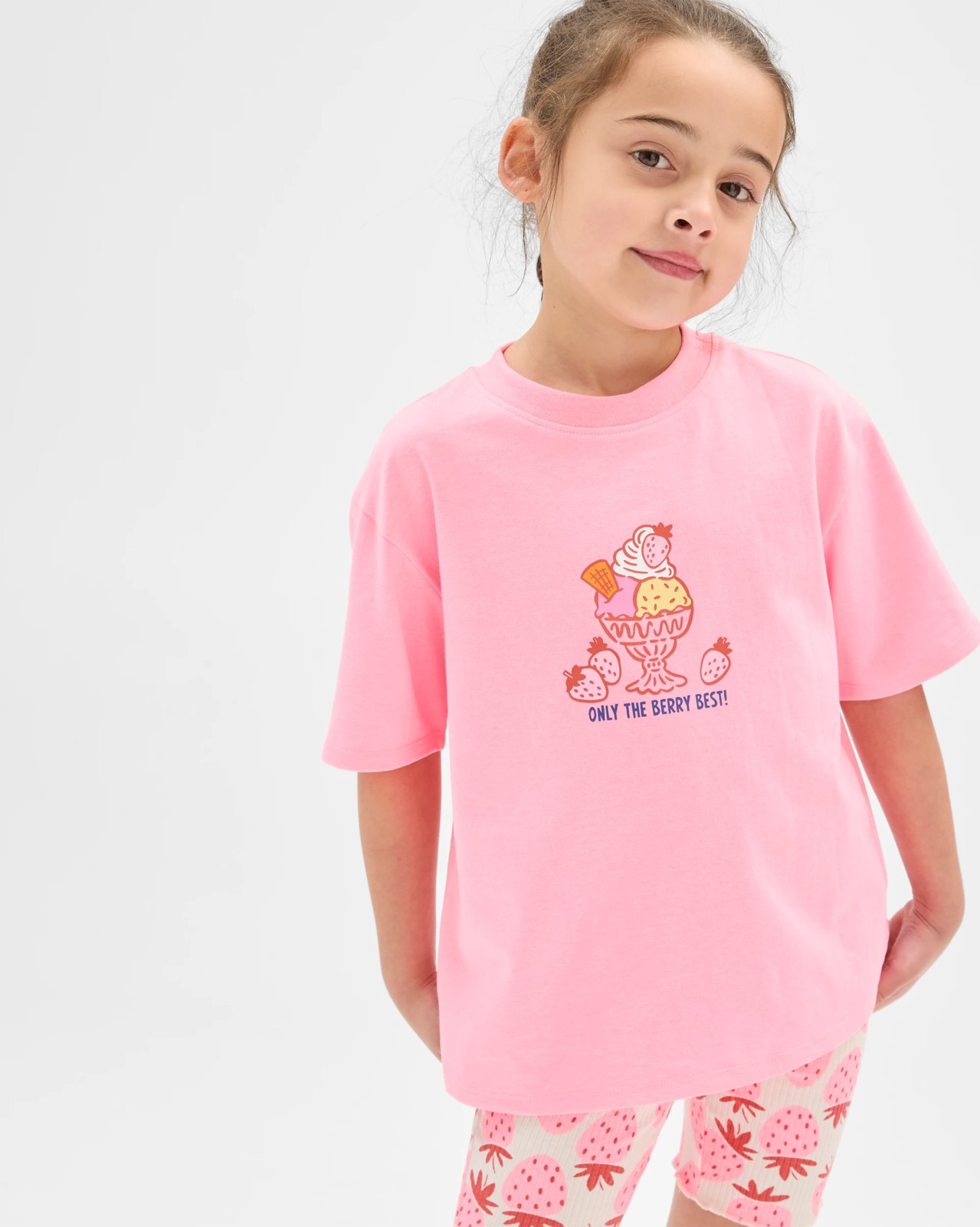 Australian Cotton Blend T-Shirt and Bike Shorts Set - Pink Strawberry 3 of 6